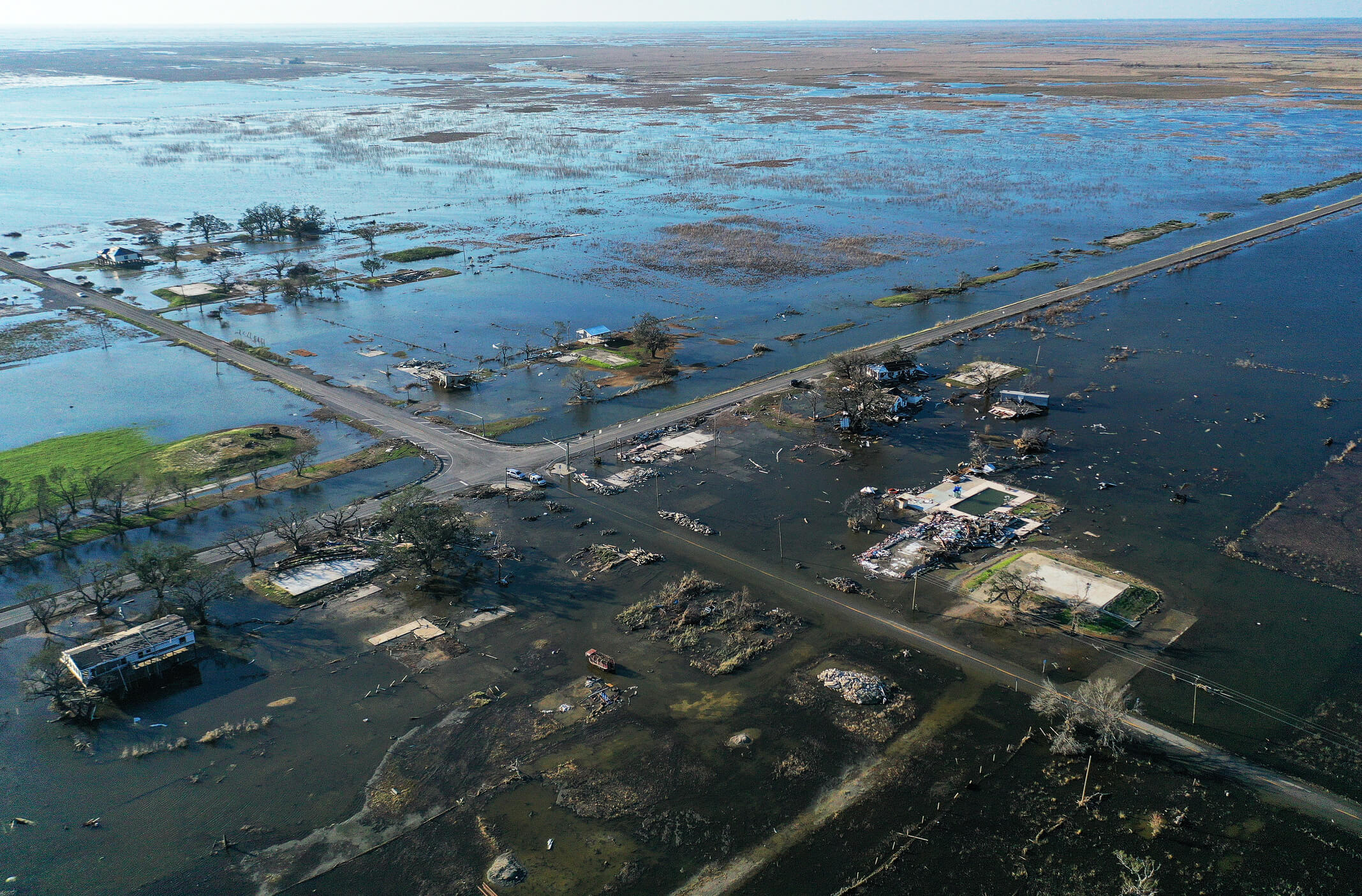 Coastal infrastructure damage caused by a hurricane