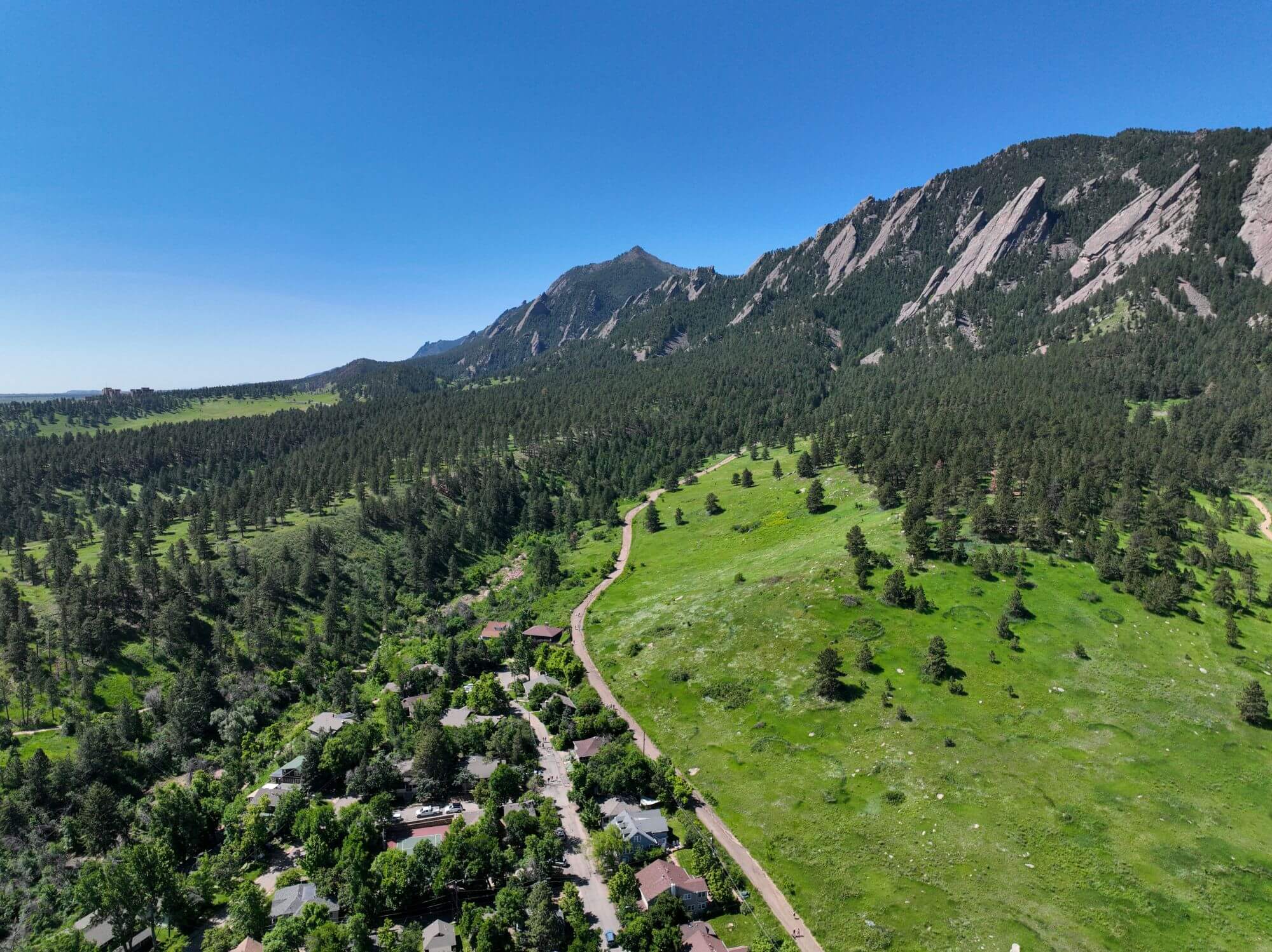 Aerial view of the Colorado Chautauqua and Flatirons