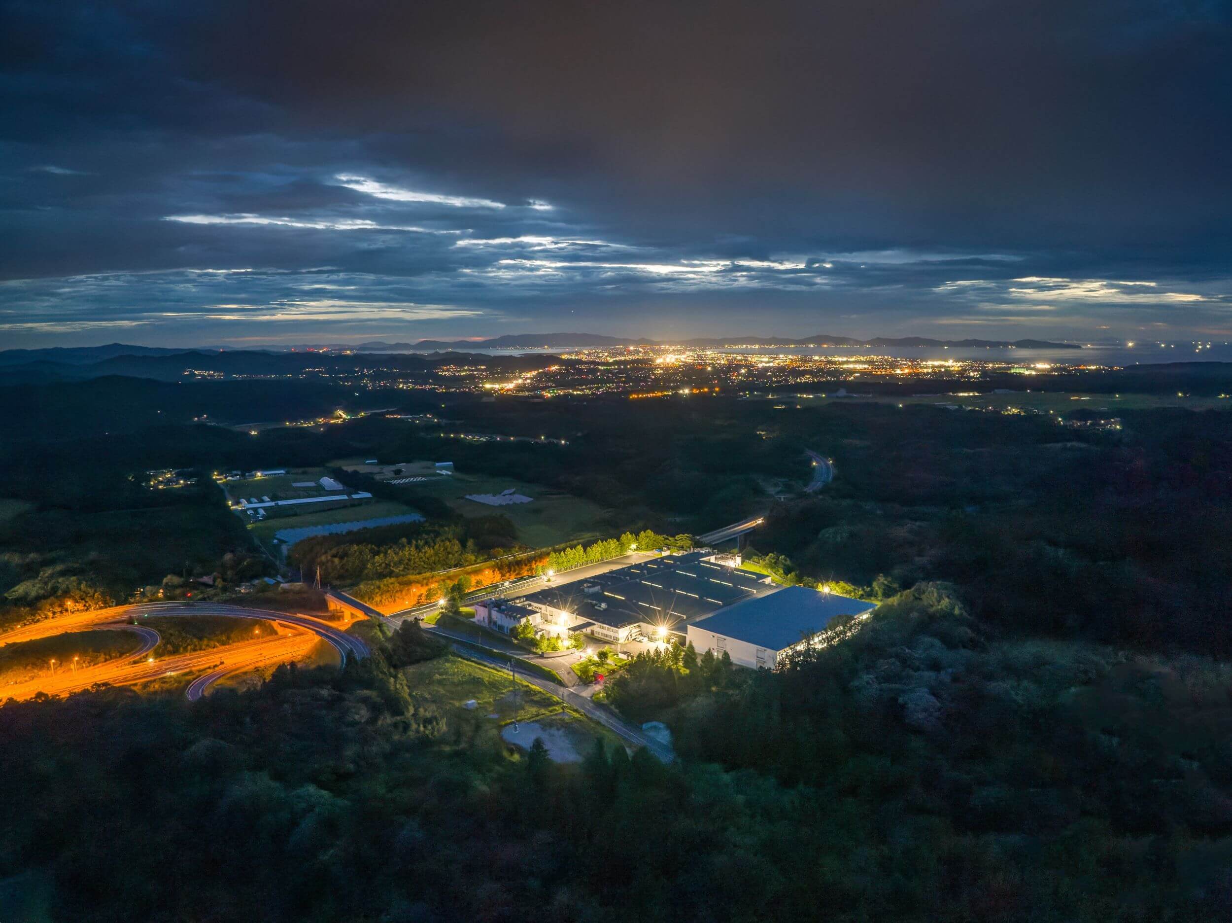 Aerial view of a data center after sunset Aerial view of a data center after sunset