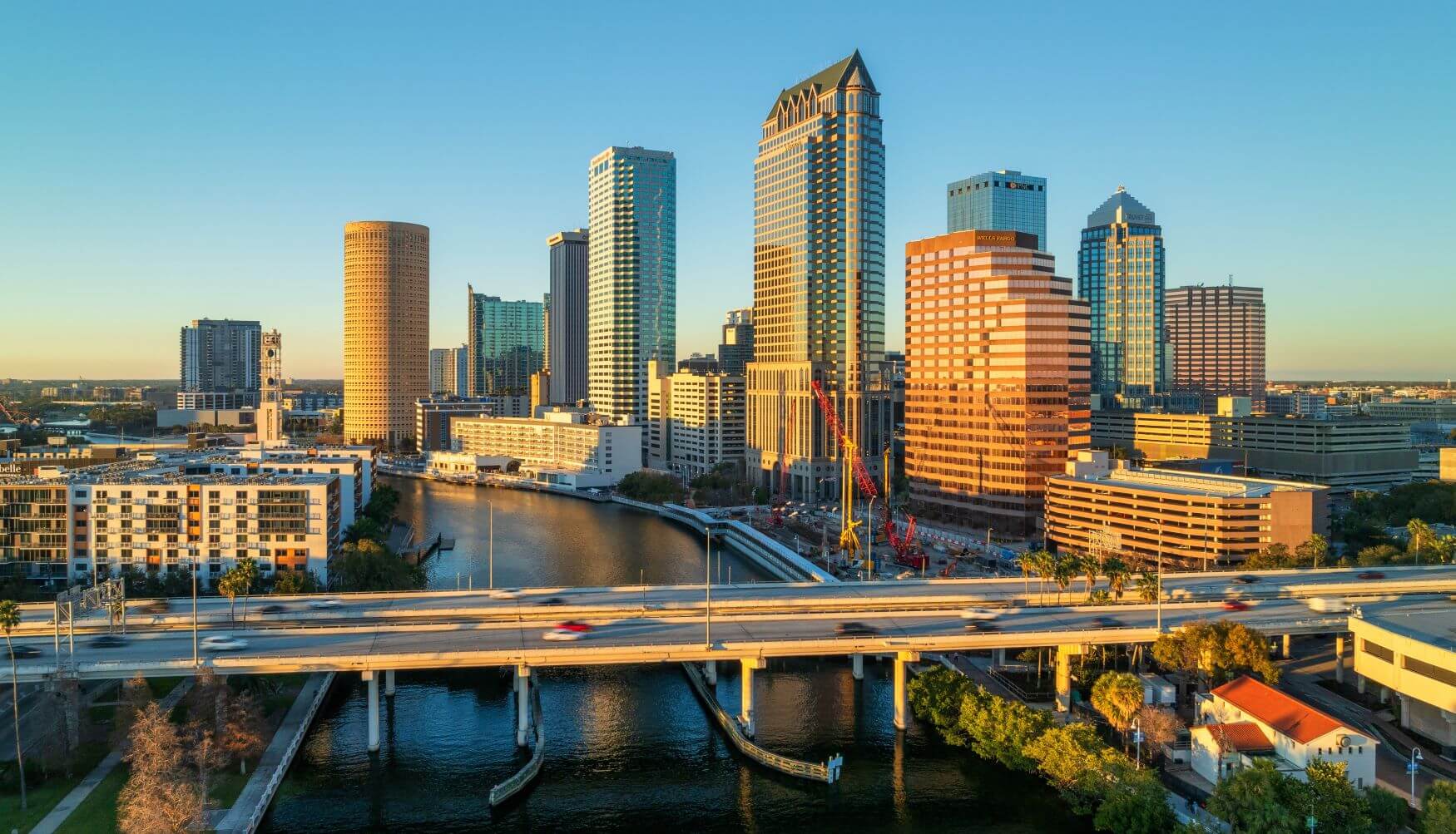 Tampa, Florida skyline with the sun reflecting on buildings Tampa, Florida skyline with the sun reflecting on buildings